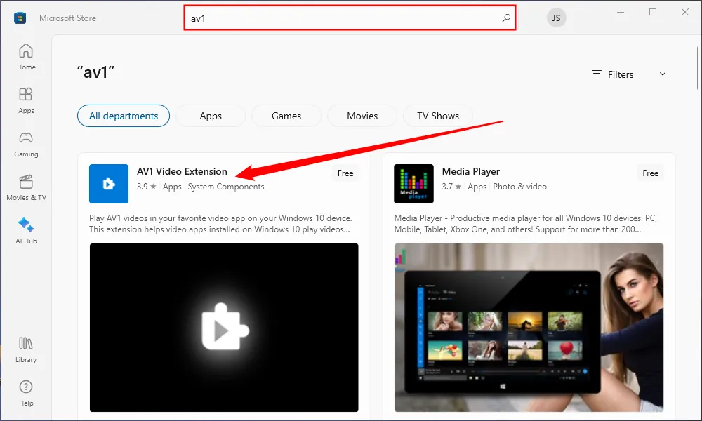 Giao diện ứng dụng AV1 Video Extension trong Microsoft Store trên Windows 11