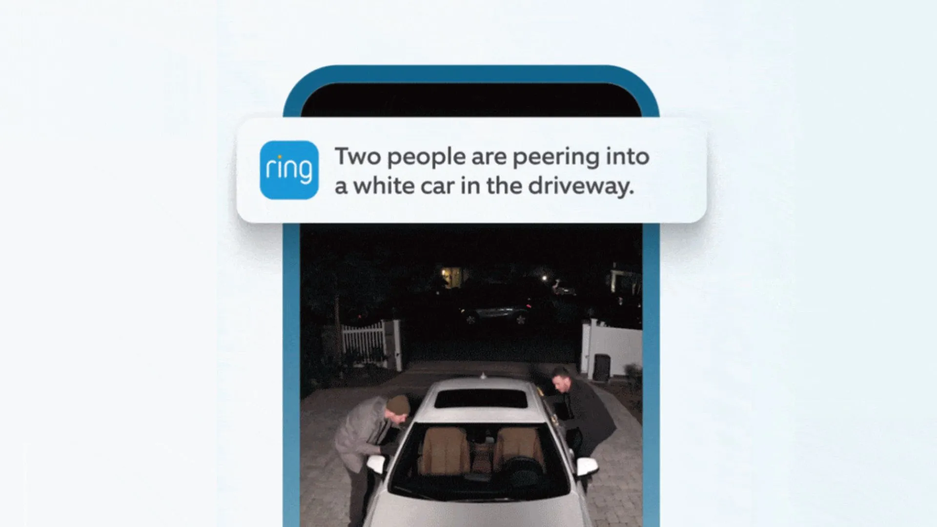 Giao diện ứng dụng Ring hiển thị thông báo phát hiện chuyển động từ camera an ninh