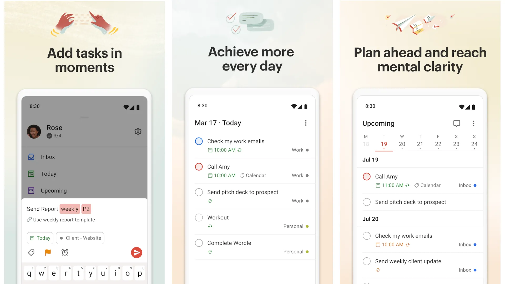 Giao diện ứng dụng Todoist hiển thị danh sách công việc và quản lý dự án