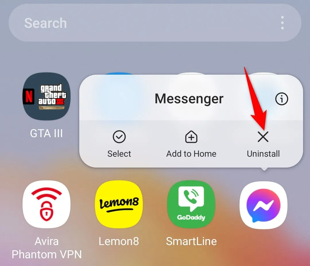 Gỡ bỏ ứng dụng Messenger trên Android