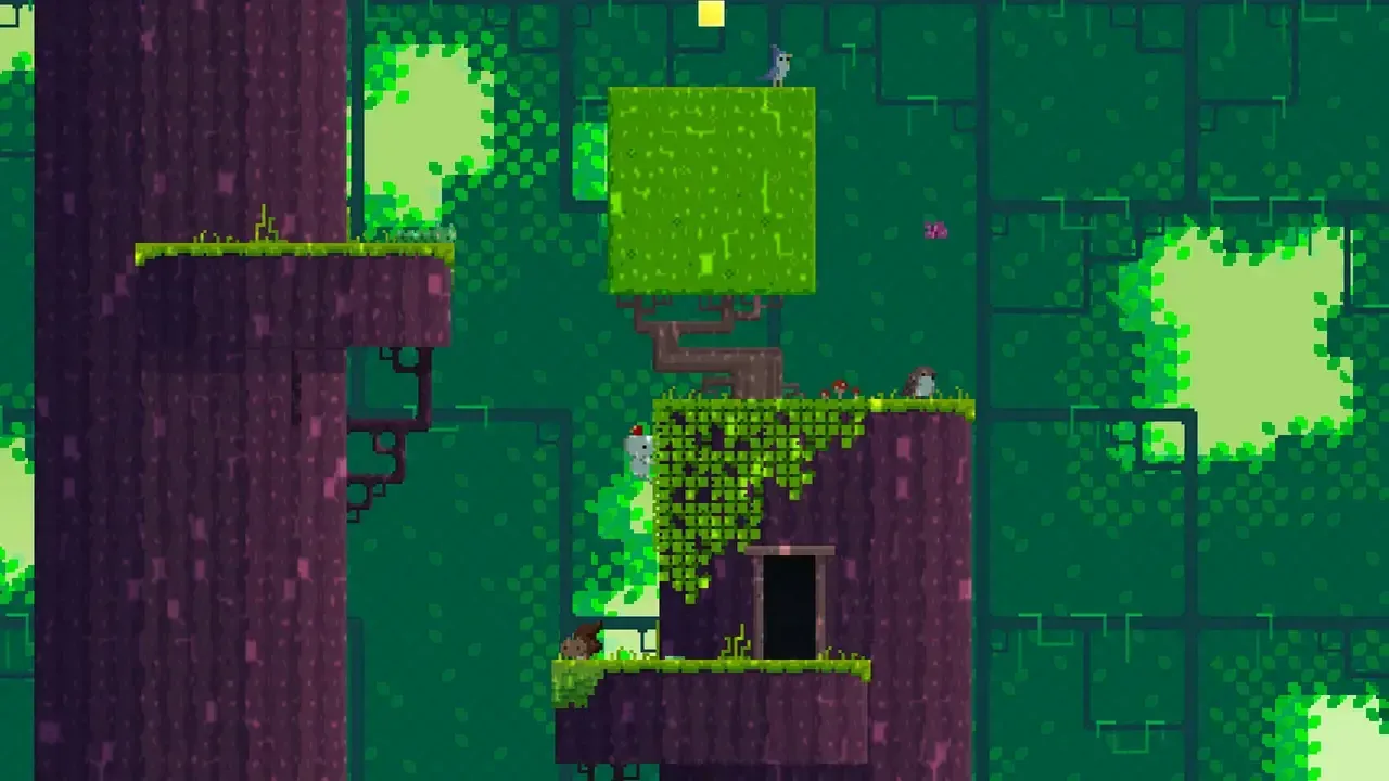 Gomez, nhân vật chính đội mũ Fez đỏ, khám phá thế giới pixel art 2D có thể xoay 3D trong Fez.