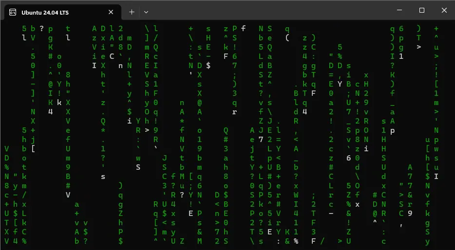Hiệu ứng chữ ma trận rơi trên Terminal Linux, minh họa việc không cần đọc tất cả văn bản hiển thị trong nhiều trường hợp.