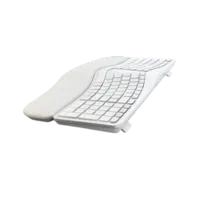 Hình ảnh cận cảnh bàn phím công thái học Macally Bluetooth Ergonomic Keyboard màu đen trên nền trong suốt.