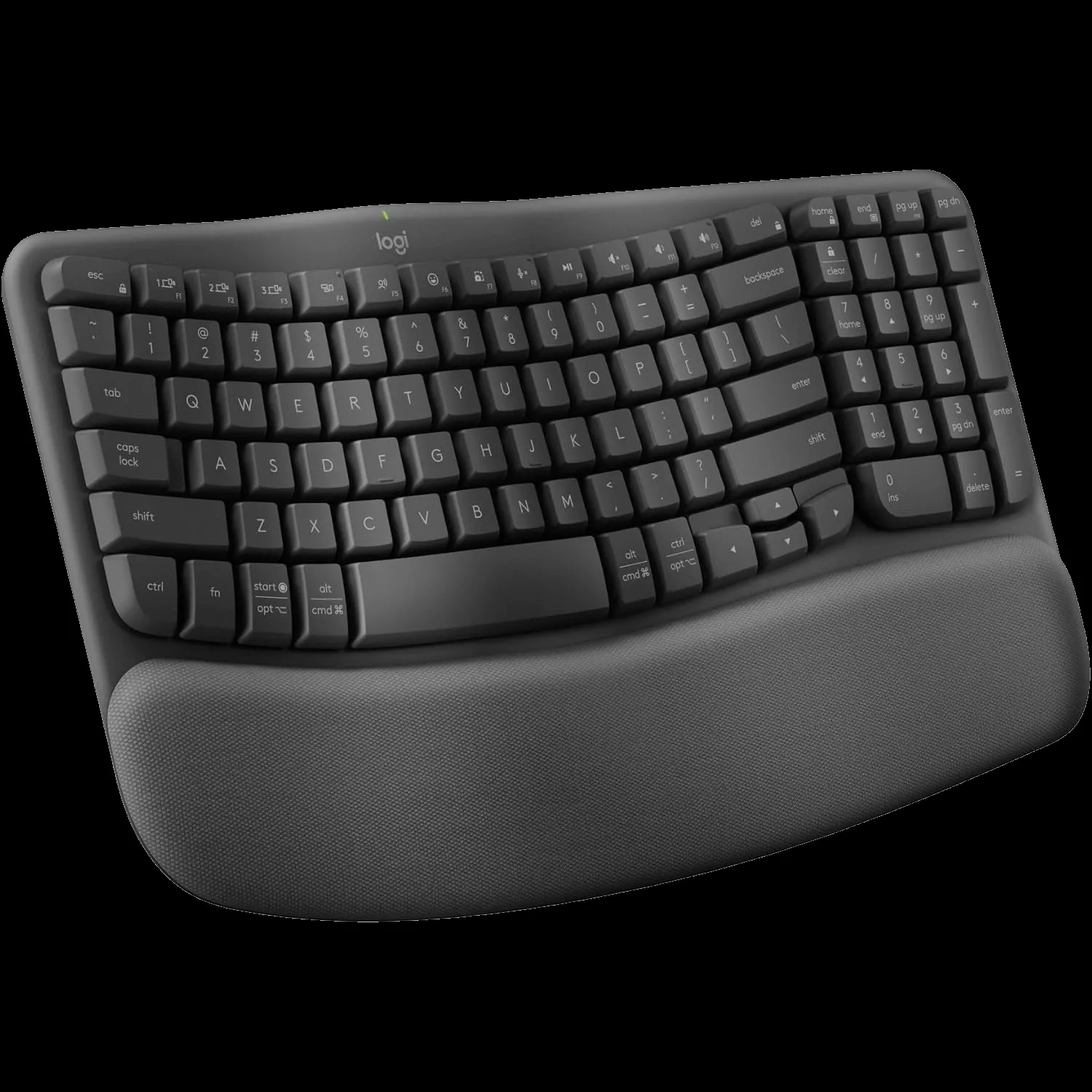Hình ảnh cận cảnh bàn phím Logitech Wave Keys màu xám.