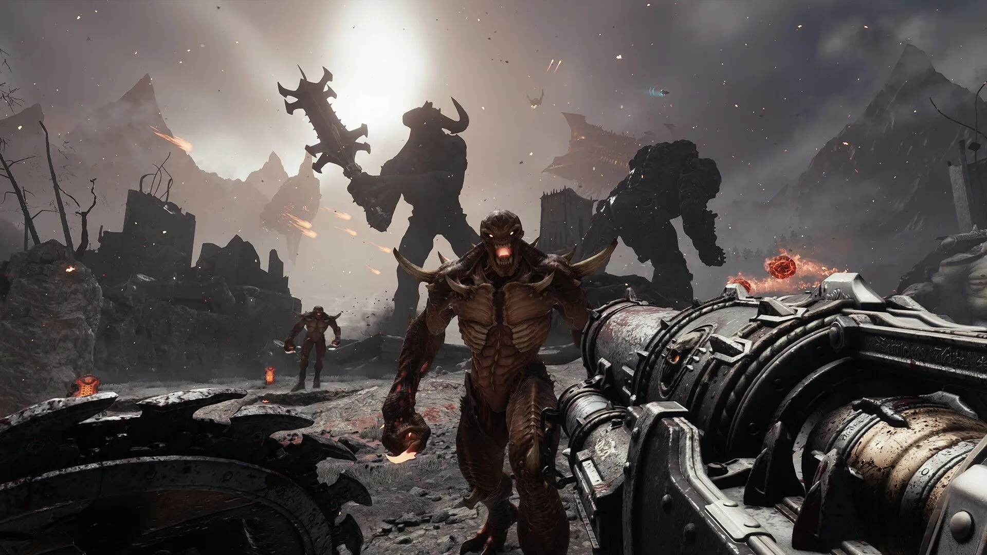 Hình ảnh Doom Slayer trong một cảnh hành động tốc độ cao, tiêu biểu cho trải nghiệm Ultra Nightmare trong DOOM.