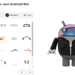 Hình ảnh một Bugdroid 3D được cá nhân hóa với trang phục và phụ kiện độc đáo từ công cụ mới của Google