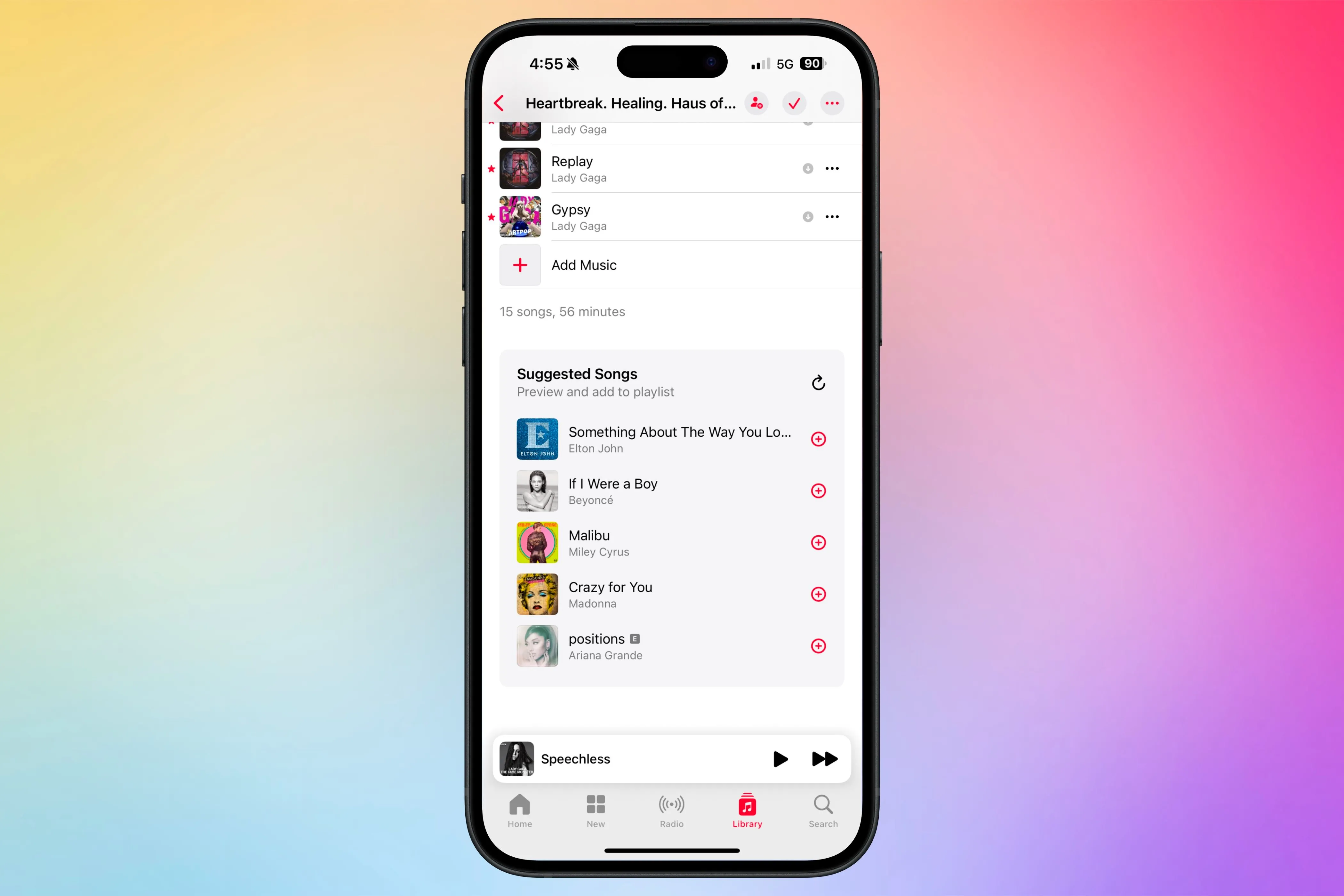 Hộp &quot;Bài hát đề xuất&quot; nằm ở cuối danh sách phát trong ứng dụng Apple Music, cung cấp gợi ý nhạc dựa trên nội dung playlist hiện tại.