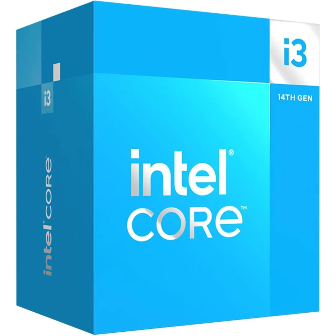 Hộp CPU Intel Core i3-14100 với logo và thông số kỹ thuật.
