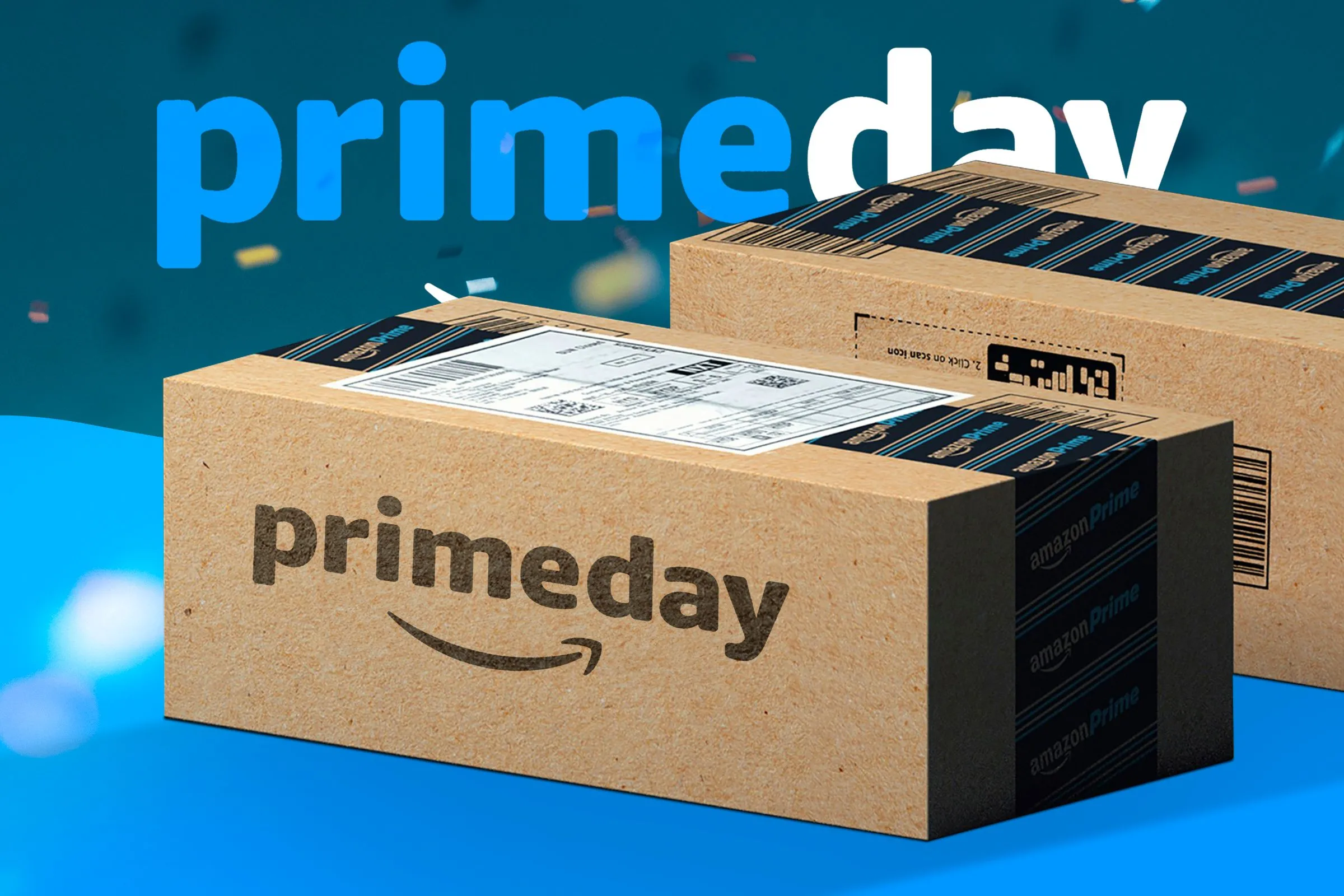 Hộp hàng Amazon Prime Day với logo quen thuộc, biểu tượng của mùa giảm giá lớn.