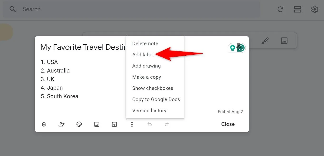 Hướng dẫn thêm nhãn vào ghi chú Google Keep trên giao diện máy tính
