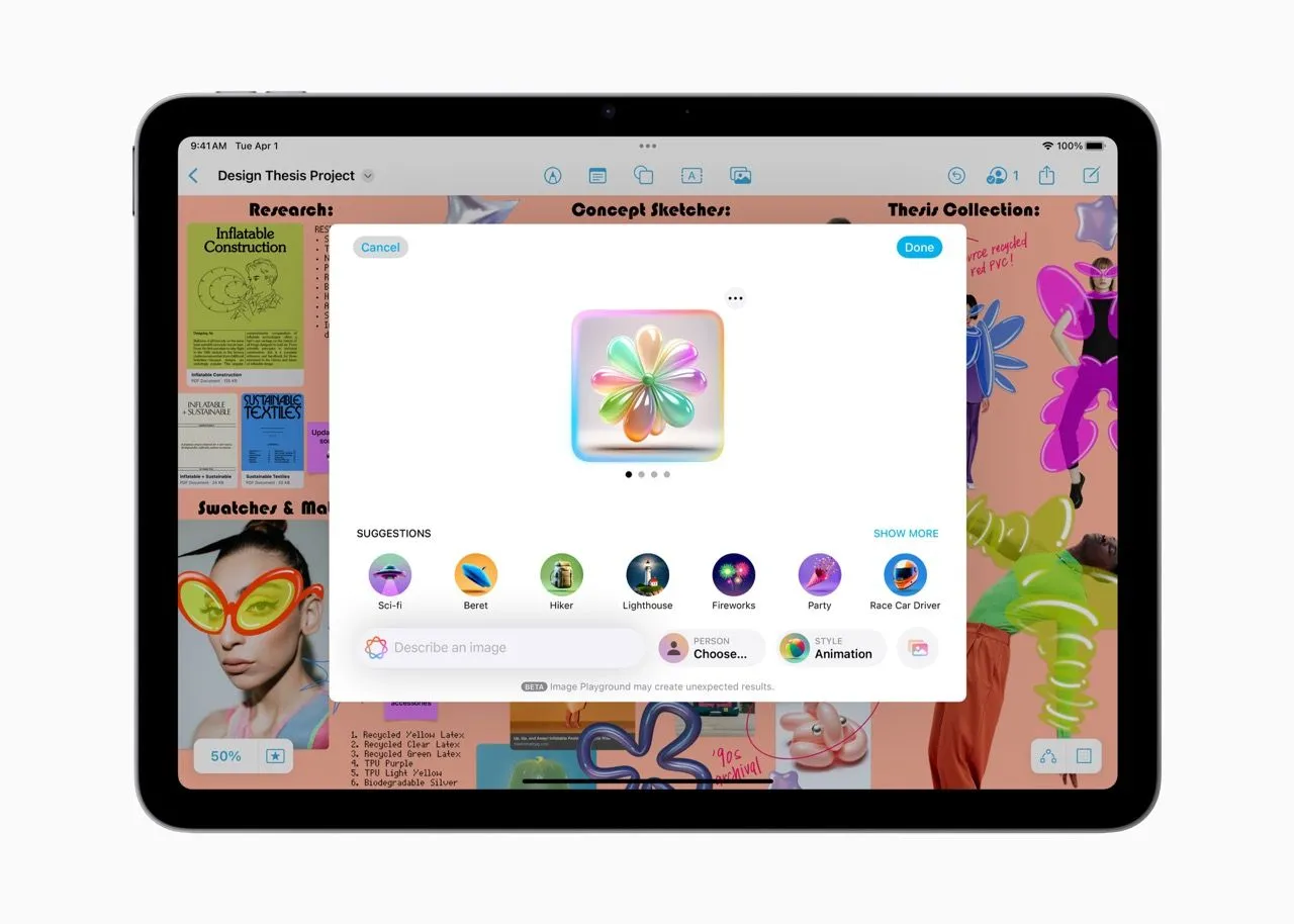 iPad Air M3 hiển thị ứng dụng Image Playground với tính năng Apple Intelligence