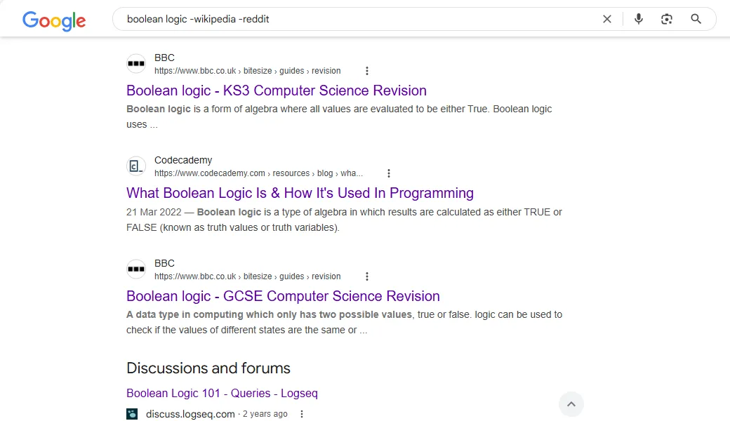 Kết quả tìm kiếm Google loại trừ các trang web &quot;Wikipedia&quot; và &quot;Reddit&quot; bằng cách sử dụng dấu gạch ngang.