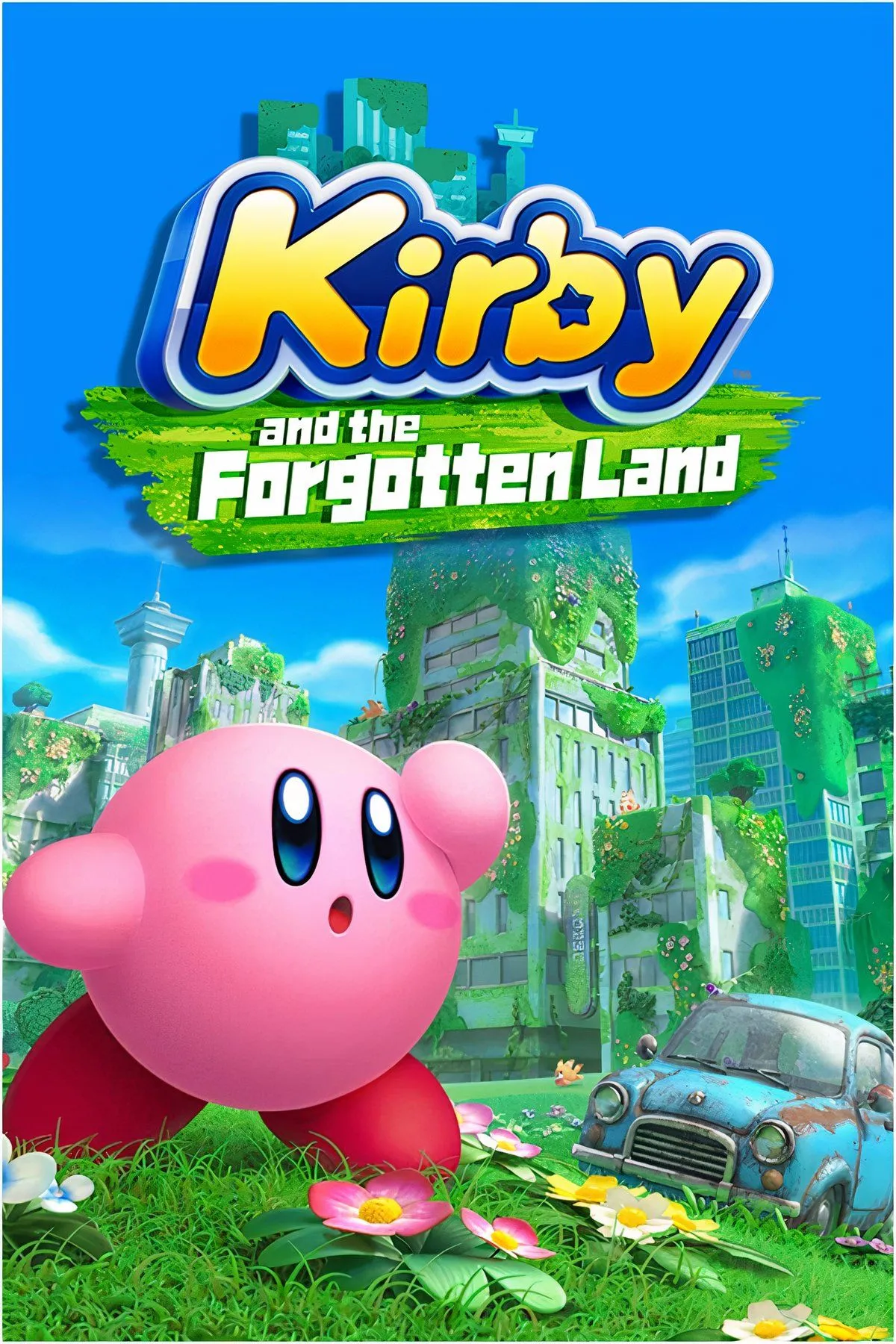 Kirby trong hình dạng ô tô đang khám phá thế giới 3D trong demo Kirby and the Forgotten Land trên Nintendo Switch