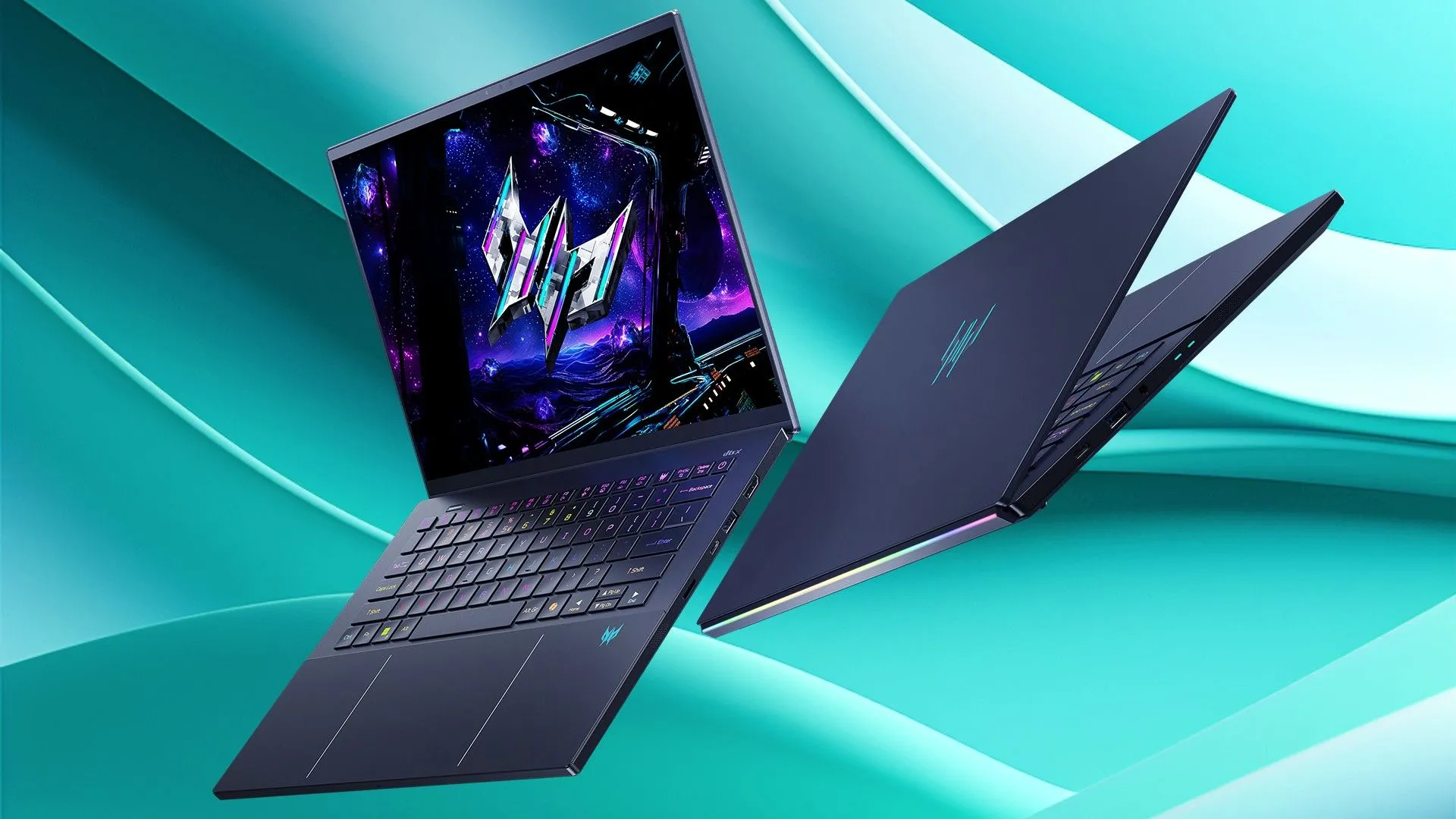 Laptop Acer Predator Triton 14 AI màu xanh đen với logo Predator nổi bật, thiết kế góc cạnh