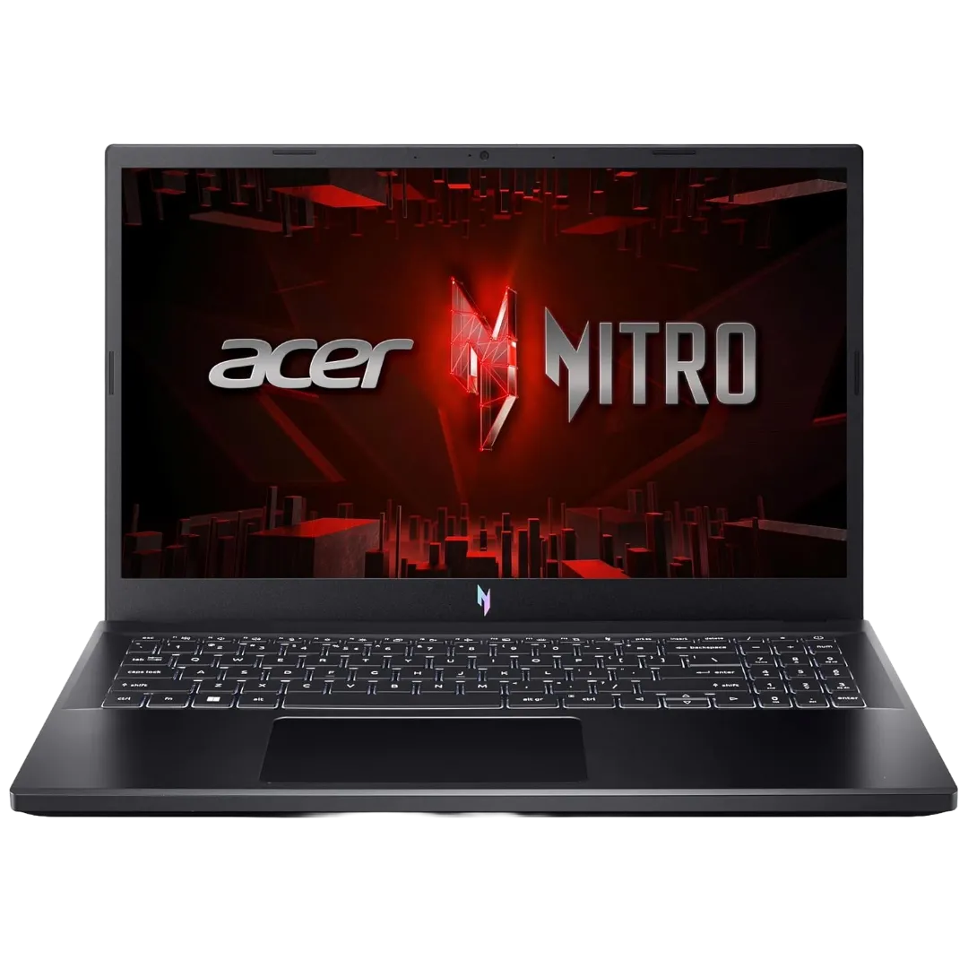 Laptop gaming Acer Nitro V 15 ANV15-51-51H9 màu đen với đèn nền bàn phím và màn hình hiển thị trò chơi sống động, thể hiện hiệu năng cao cấp.