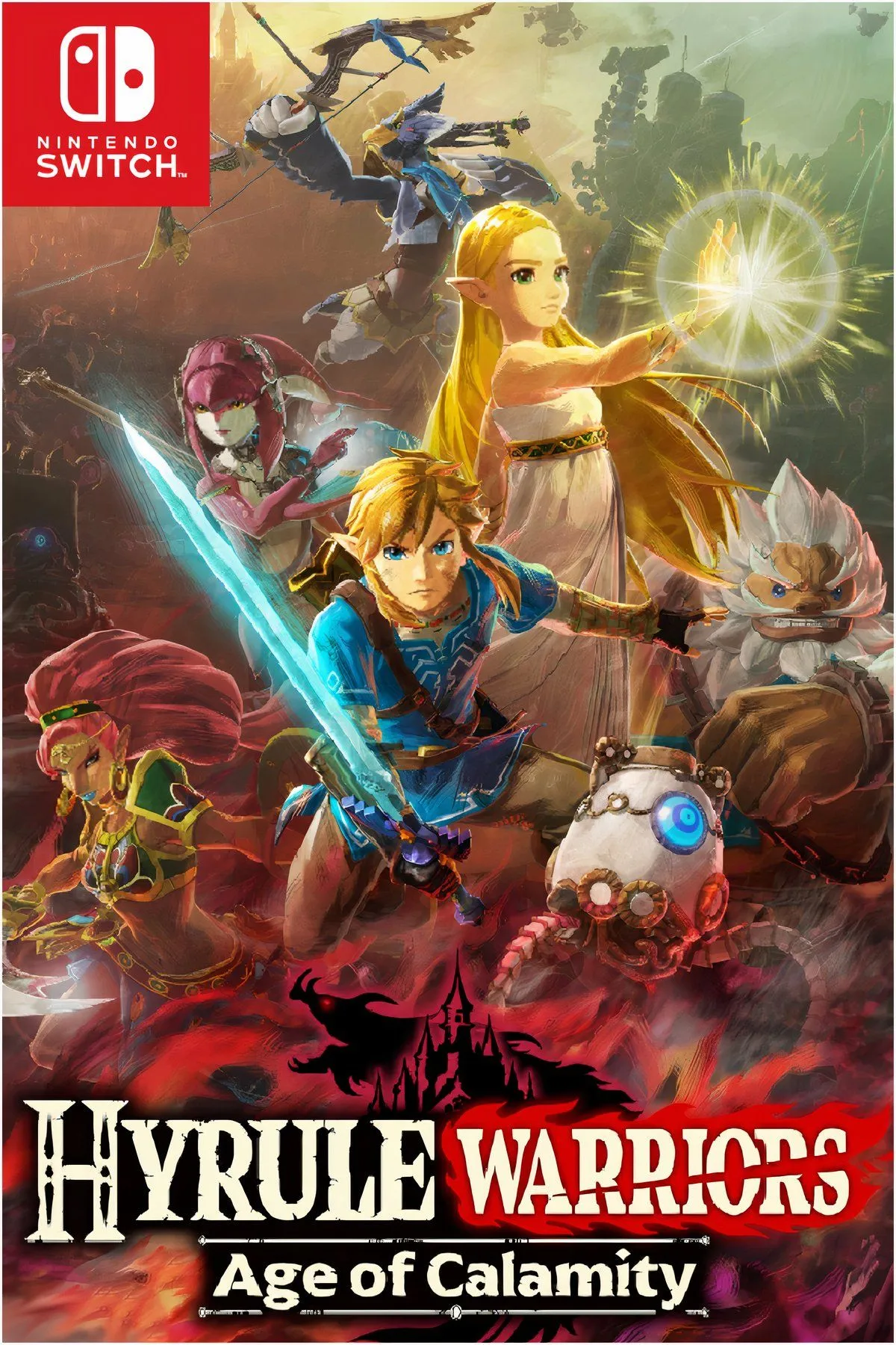 Link và các nhân vật khác chiến đấu chống lại Calamity Ganon trong demo Hyrule Warriors: Age of Calamity