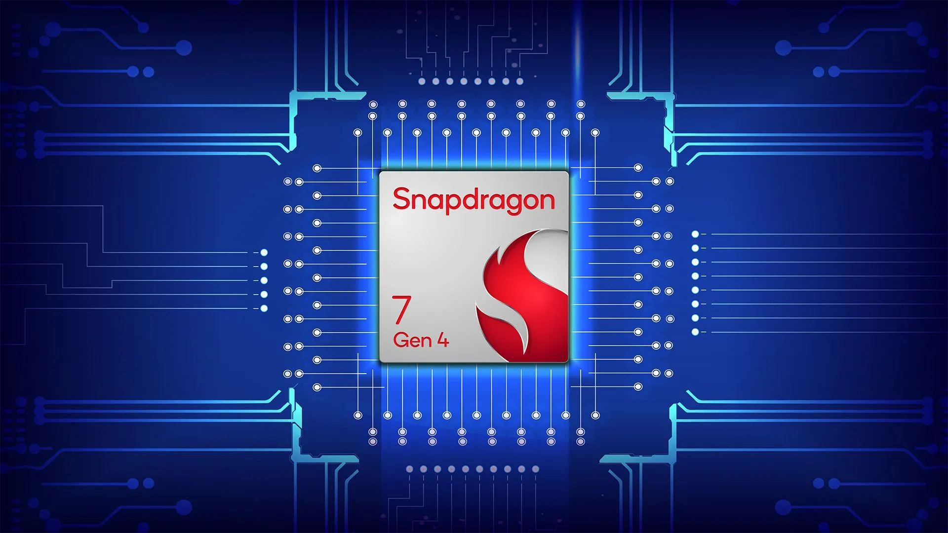 Logo Qualcomm Snapdragon 7 Gen 4 màu trắng trên nền xanh, biểu tượng cho sức mạnh chip mới