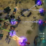 Lực lượng UNSC giao chiến với phe Covenant trên bãi biển trong game Halo Wars 2