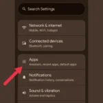 Màn hình cài đặt Android hiển thị mục "Ứng dụng và thông báo"