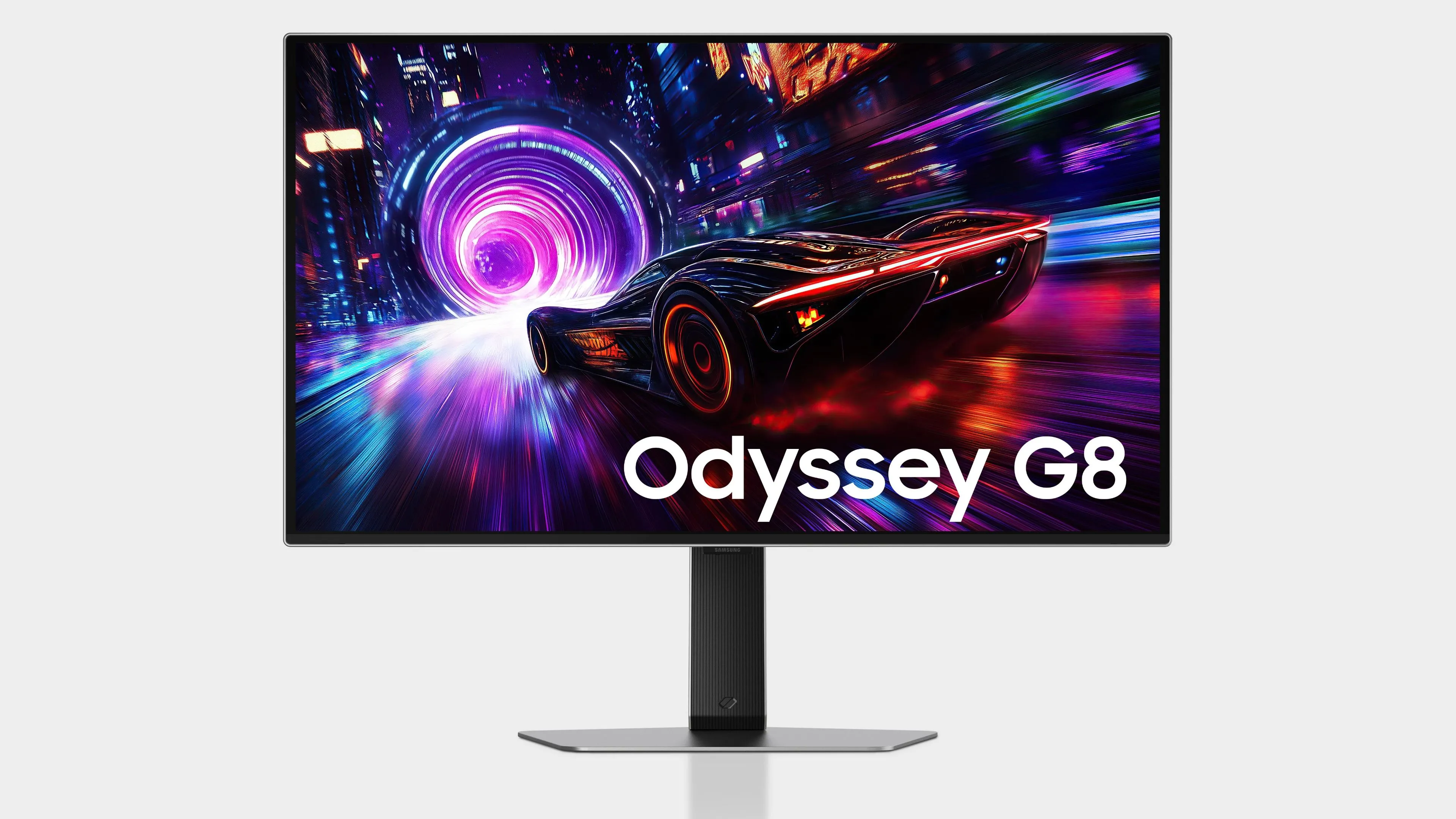 Màn hình gaming Samsung Odyssey OLED G8 4K với thiết kế viền mỏng và đèn Core Lighting phía sau.