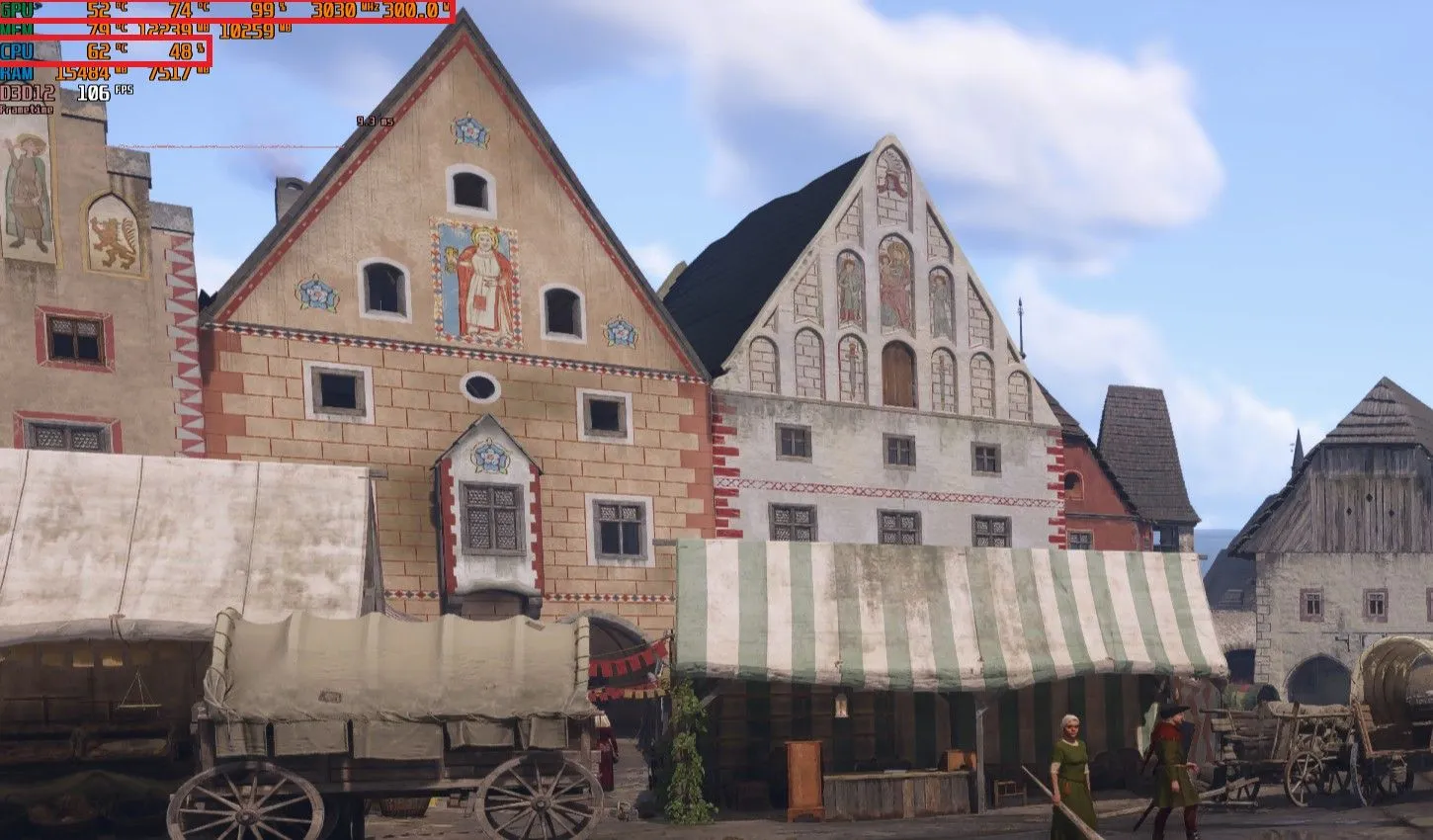 Màn hình hiển thị chỉ số hiệu năng Kingdom Come Deliverance II sau khi nâng cấp lên Ryzen 5700X3D, GPU đạt 99% sử dụng.