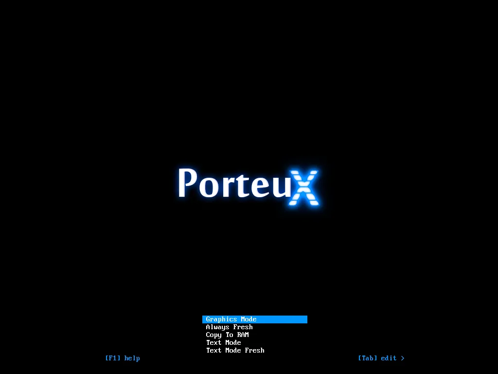 Màn hình menu khởi động PorteuX