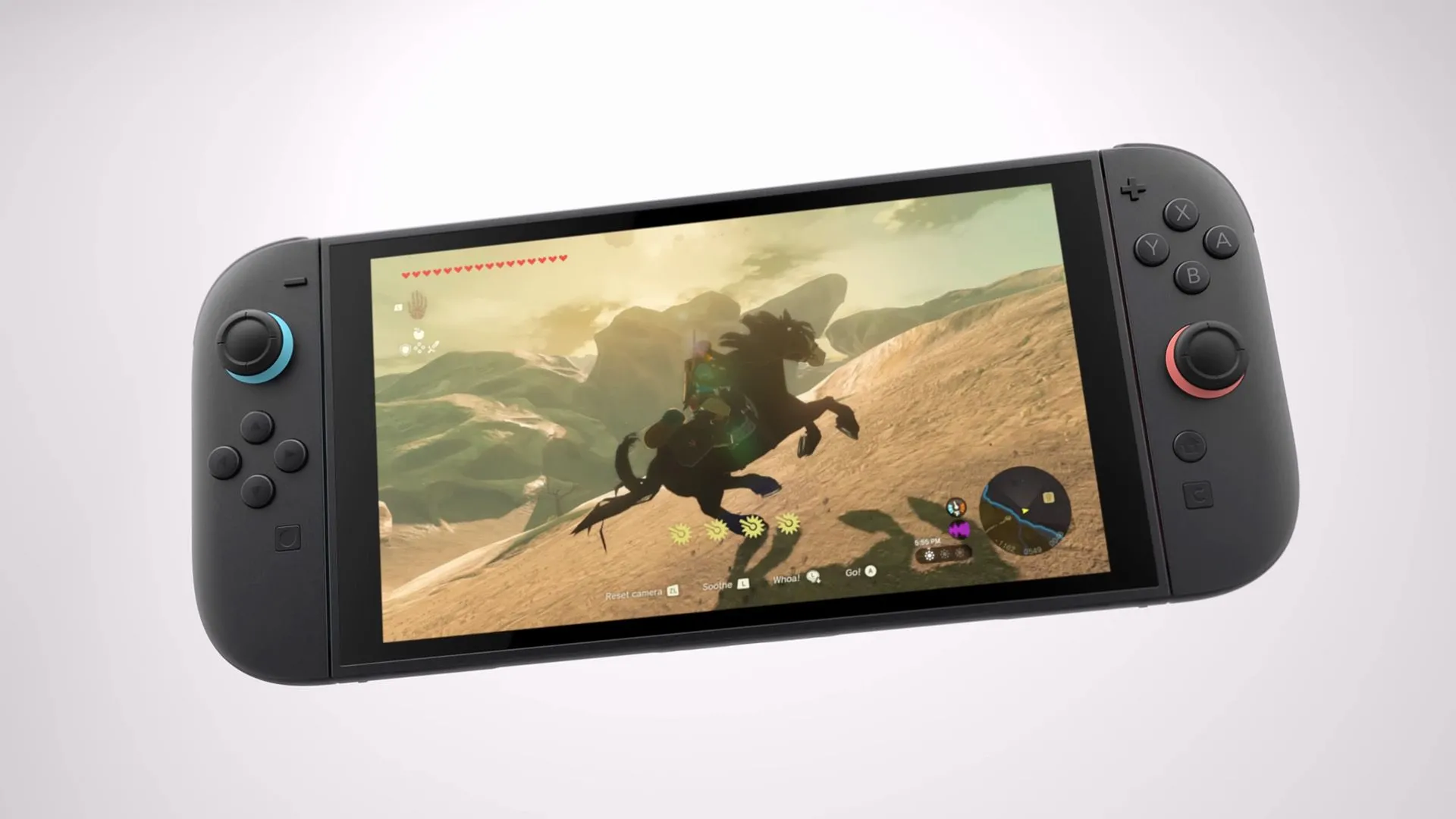 Màn hình Nintendo Switch 2 hiển thị trò chơi The Legend of Zelda với đồ họa nâng cấp