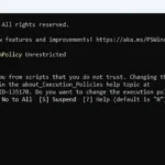 Màn hình PowerShell hiển thị lệnh Set-ExecutionPolicy Unrestricted để gỡ bỏ hạn chế thực thi script.