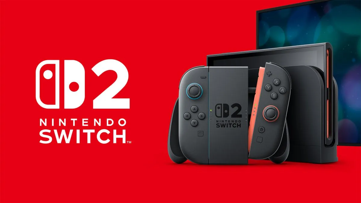 Máy chơi game Nintendo Switch 2 với tay cầm Joy-Con màu xanh và đỏ