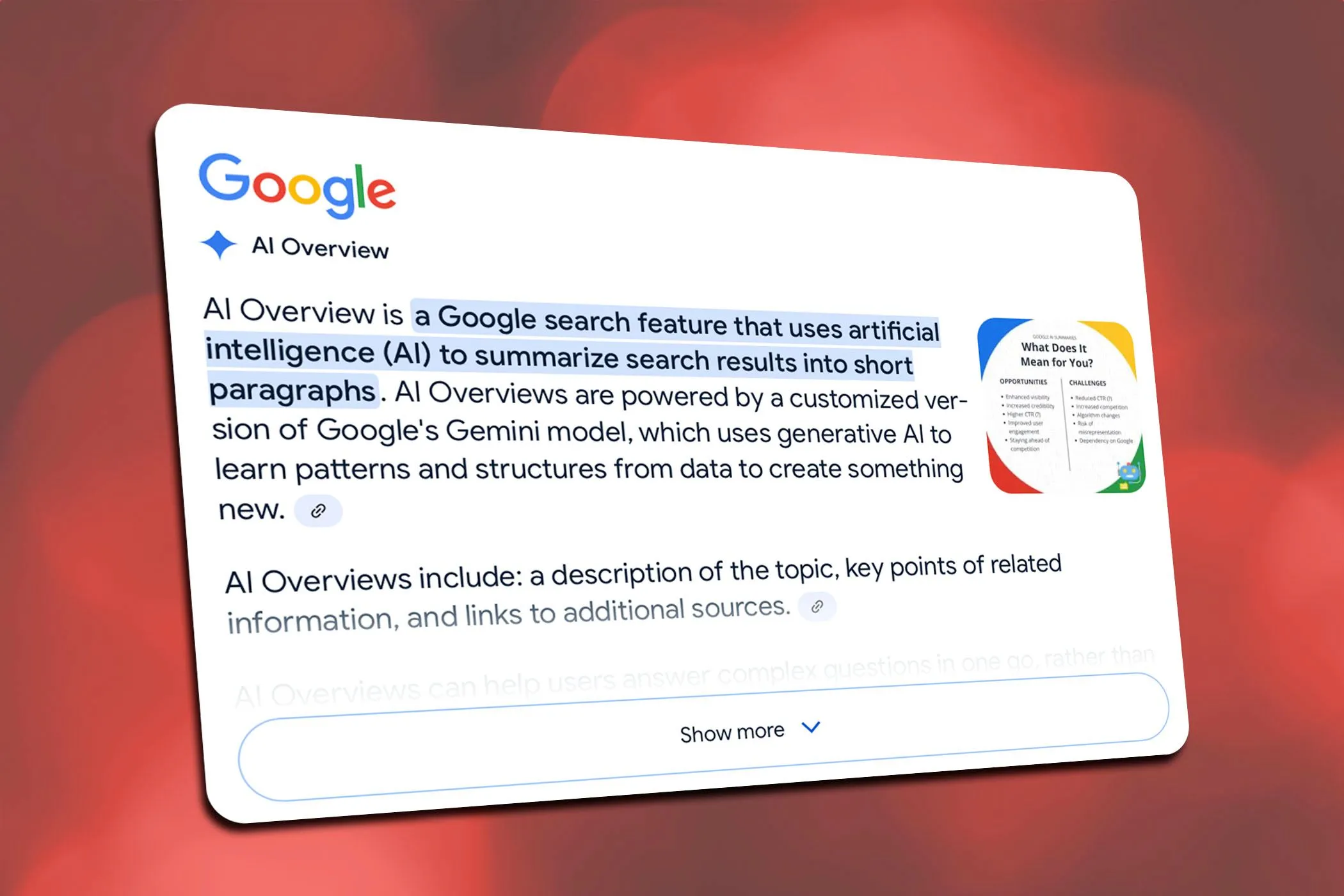 Minh họa giao diện AI Overview của Google trên trang kết quả tìm kiếm.
