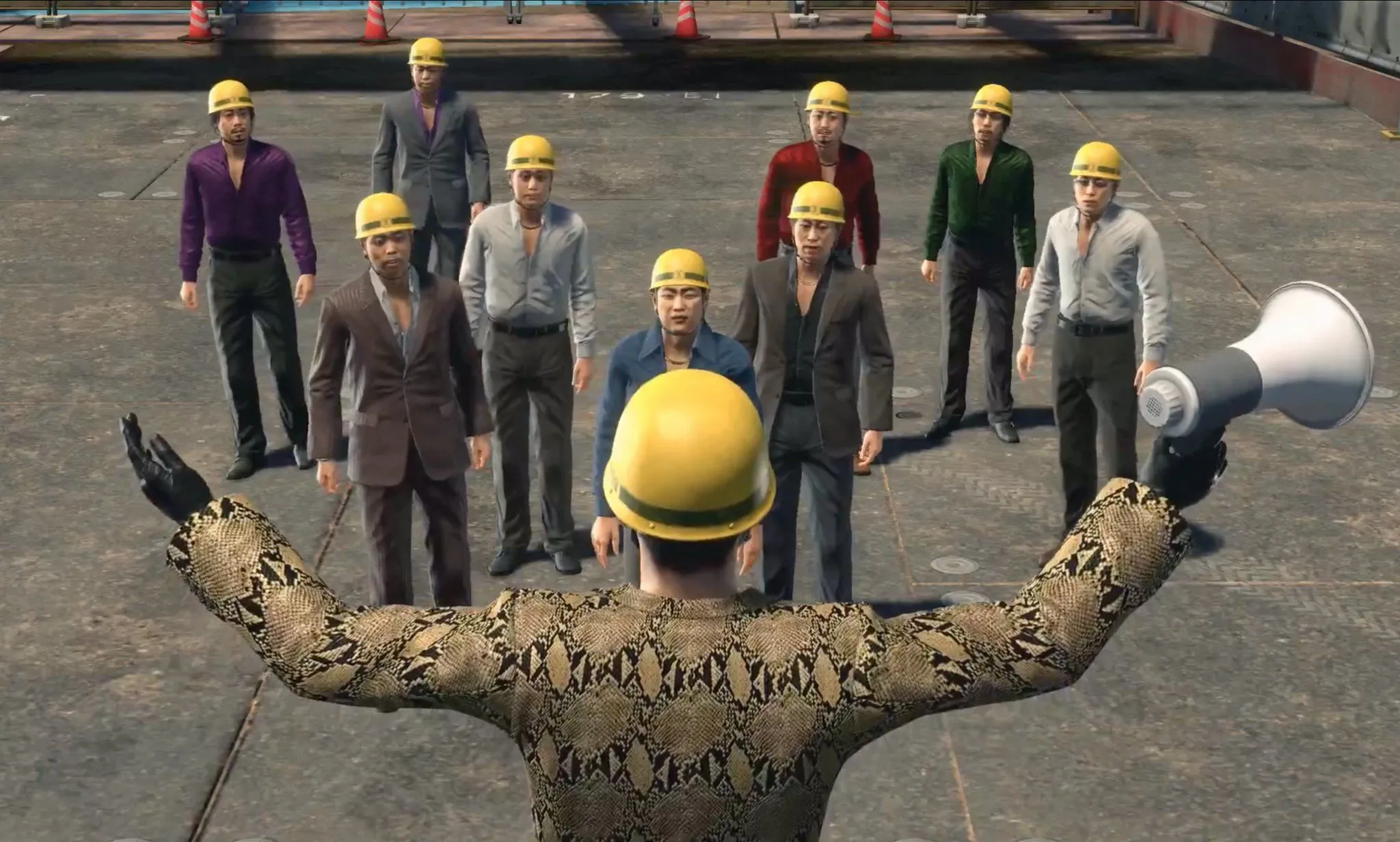 Minigame Majima Construction với Majima chỉ huy đội quân trong Yakuza Kiwami 2