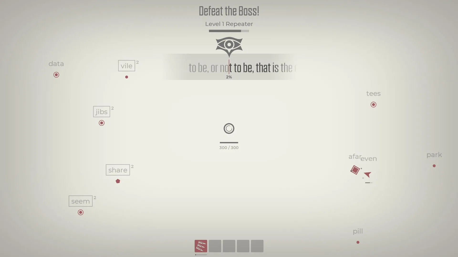 Mô tả cảnh chiến đấu với trùm trong game Glyphica: Typing Survival