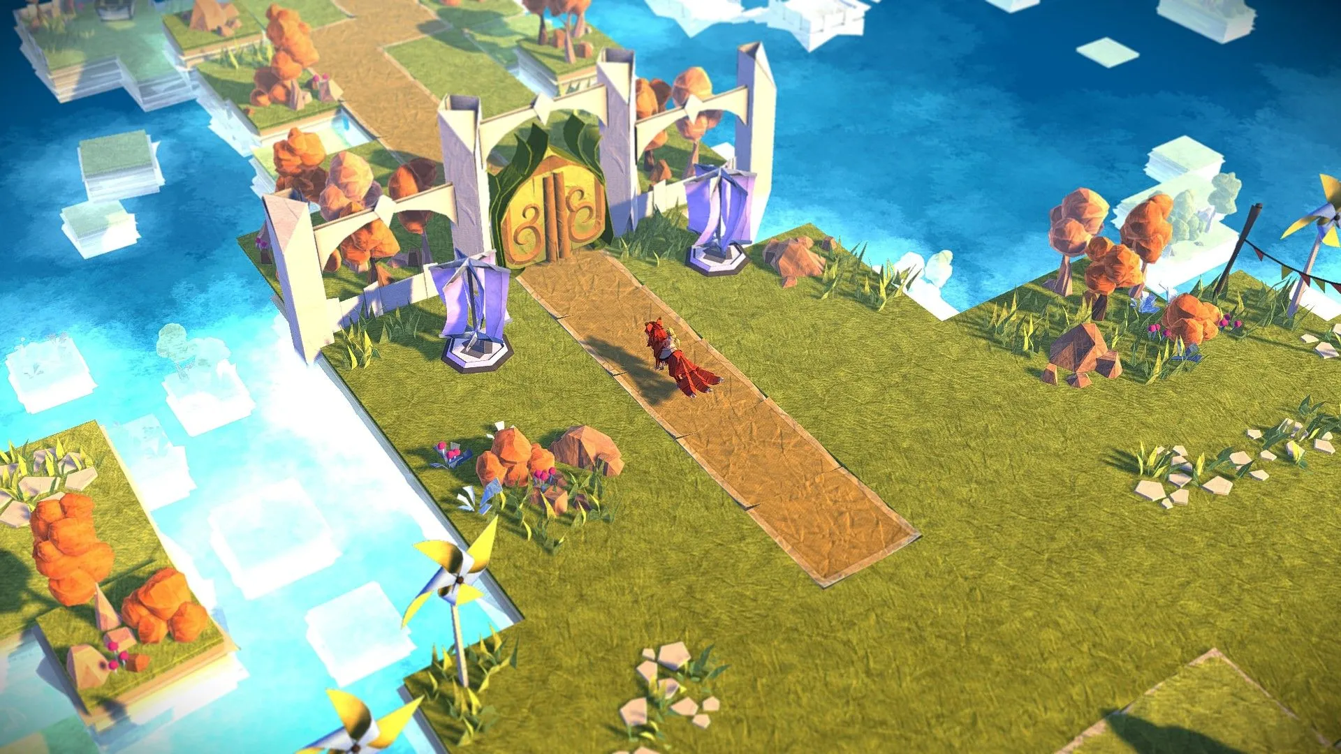 Mô tả gameplay trong Epistory - Typing Chronicles với thế giới game mở ra như một cuốn sách origami