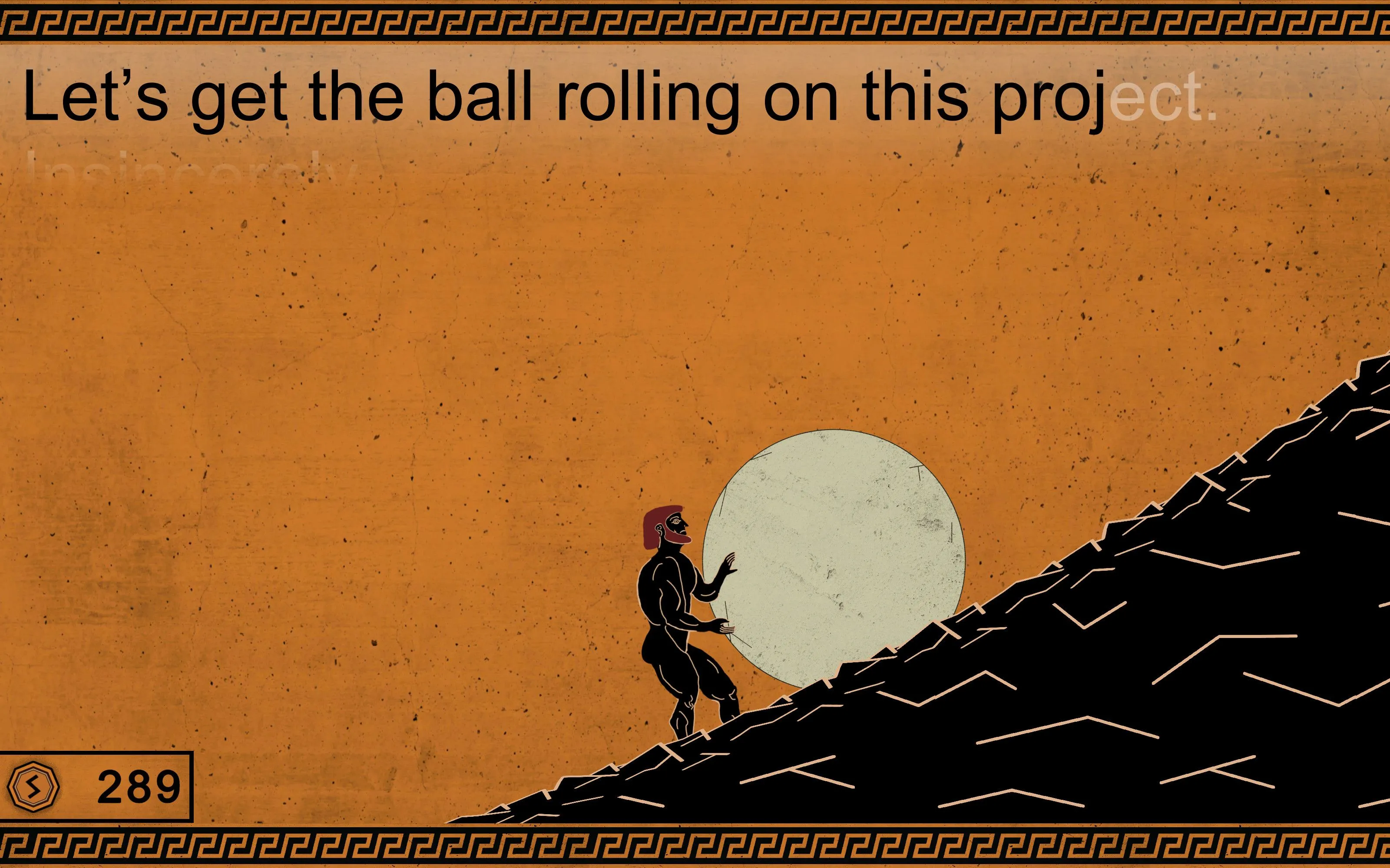 Mô tả hình ảnh Sisyphus đang đẩy một tảng đá lên đồi trong game Mondays: A Sisyphean Typing Game
