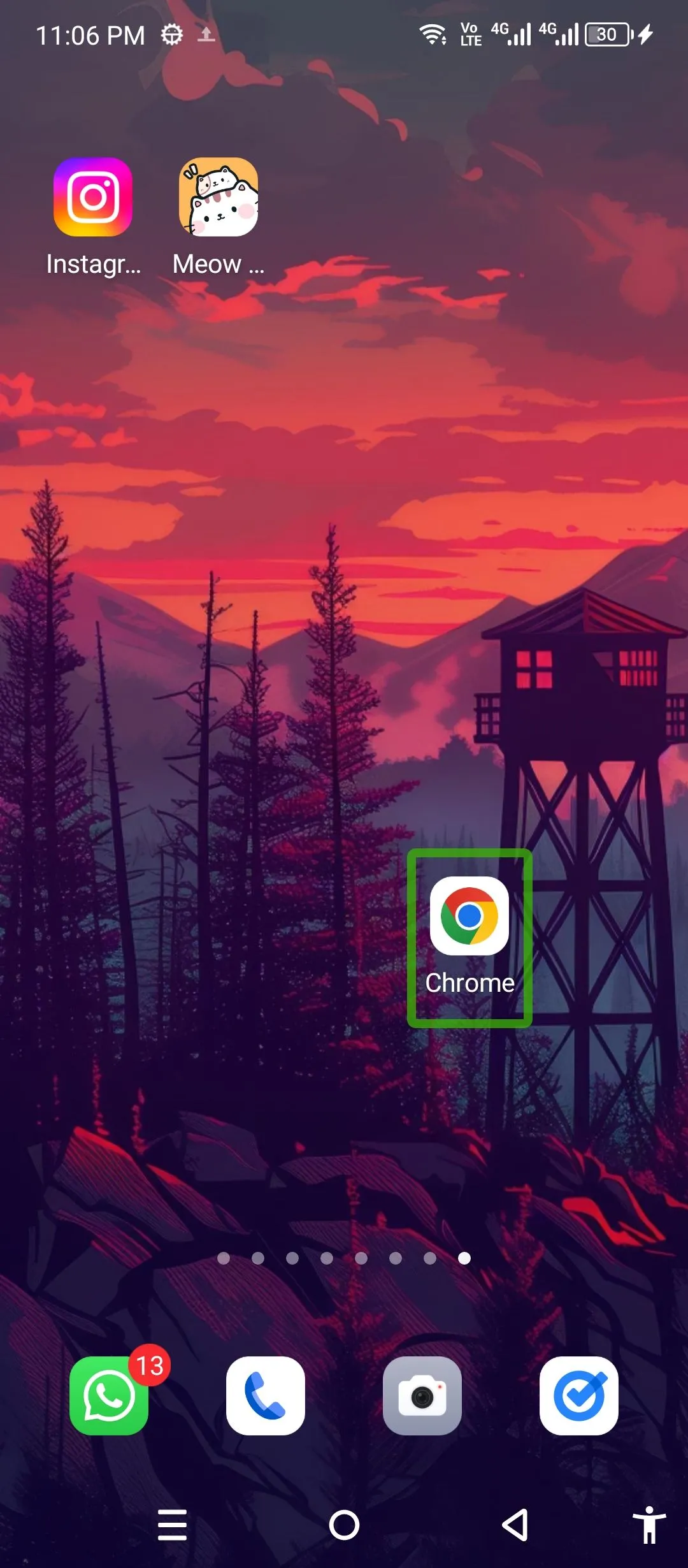 Mở ứng dụng trình duyệt Chrome trên Android bằng cử chỉ TalkBack.