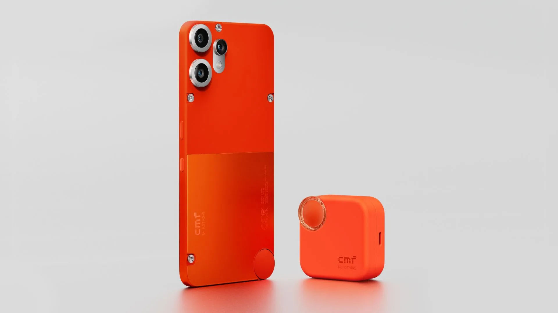 Một chiếc điện thoại thông minh CMF Phone 2 Pro màu đen với thiết kế độc đáo, nằm trên nền xám
