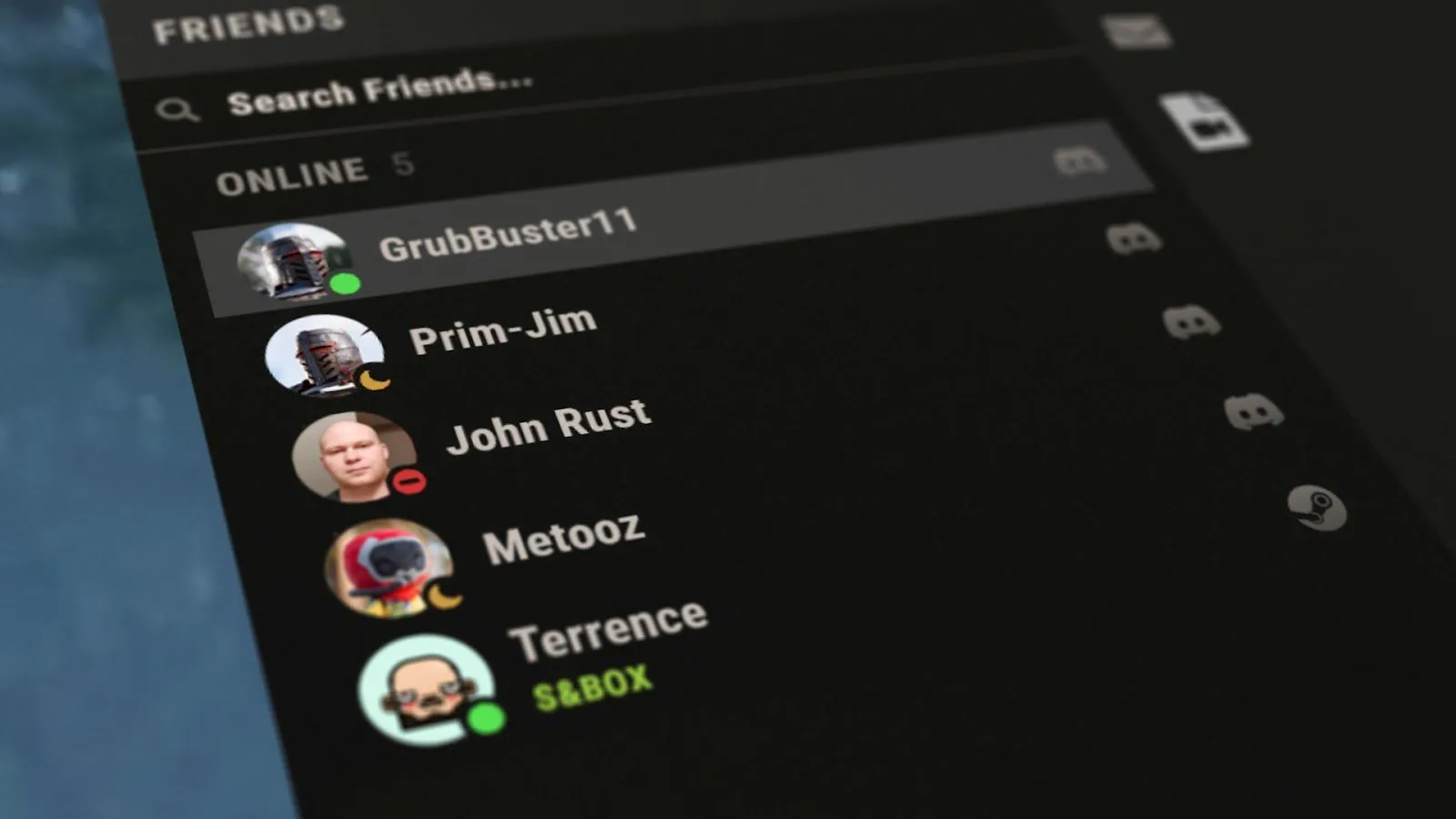 Một người dùng đang cuộn qua danh sách bạn bè trên giao diện Discord, minh họa tính năng Social SDK
