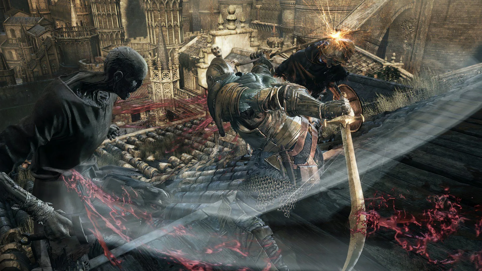 Người chơi trong Dark Souls III đang chiến đấu với nhiều kẻ thù, thể hiện mức độ thử thách cao và đòi hỏi kỹ năng trong chế độ khó của game.