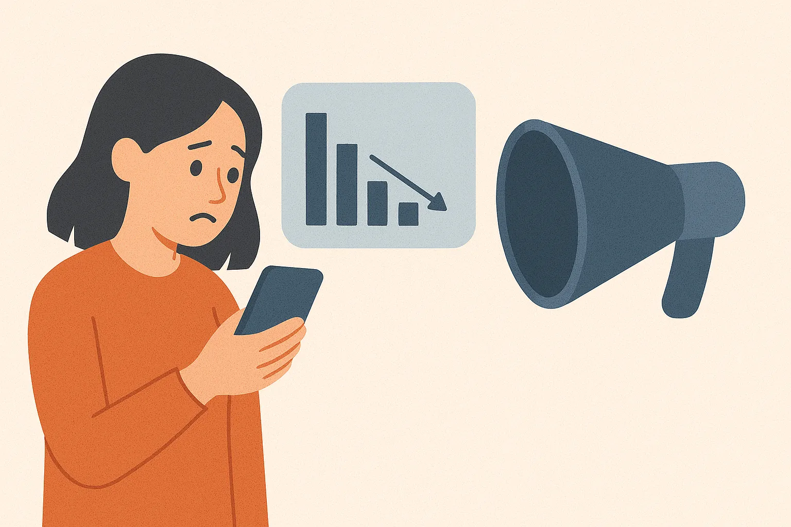 Người phụ nữ nhìn vào biểu đồ số liệu mạng xã hội đang giảm
