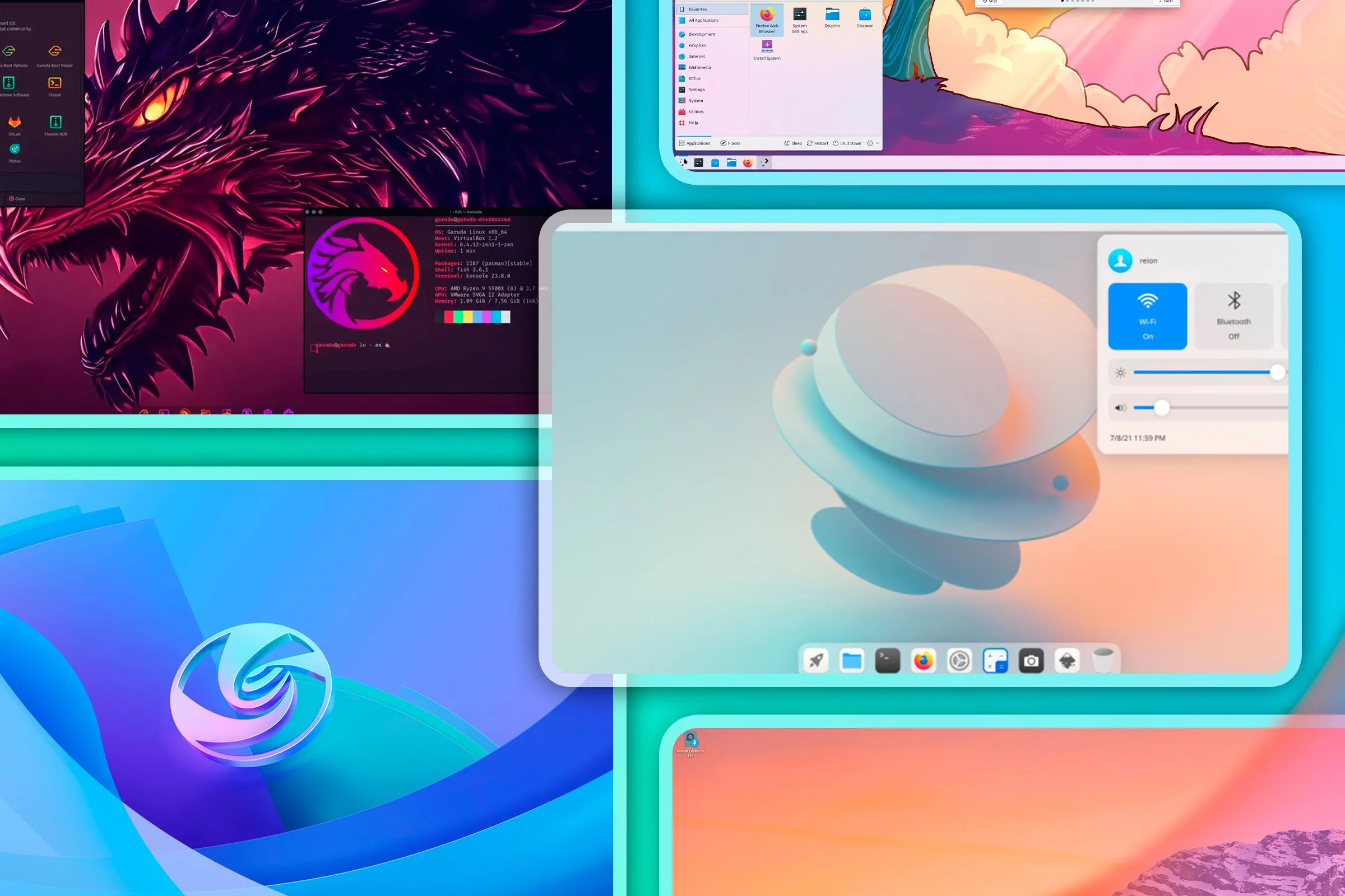 Nhiều màn hình hiển thị các bản phân phối Linux khác nhau, minh họa tính phổ quát của kỹ năng Terminal.