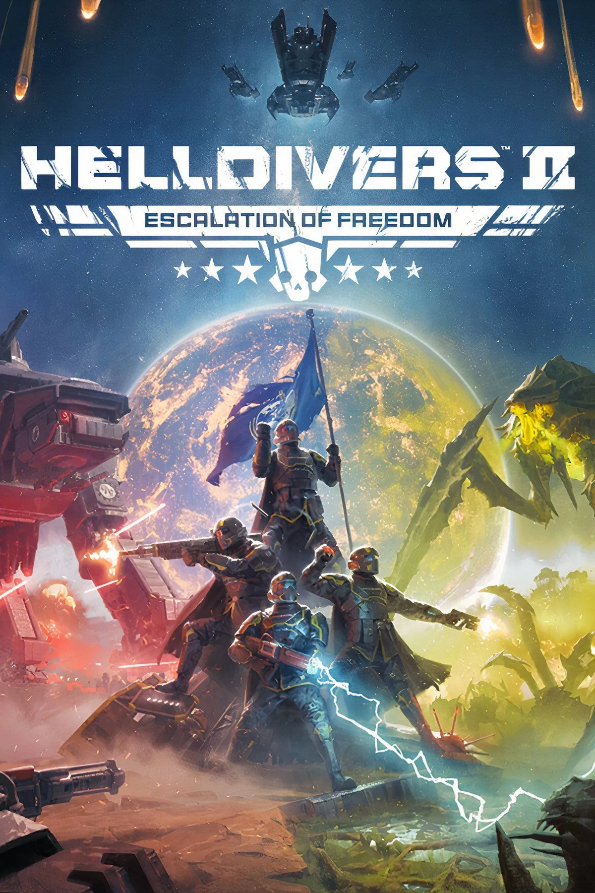 Nhóm lính Helldivers chiến đấu chống lại quái vật ngoài hành tinh trong Helldivers II.
