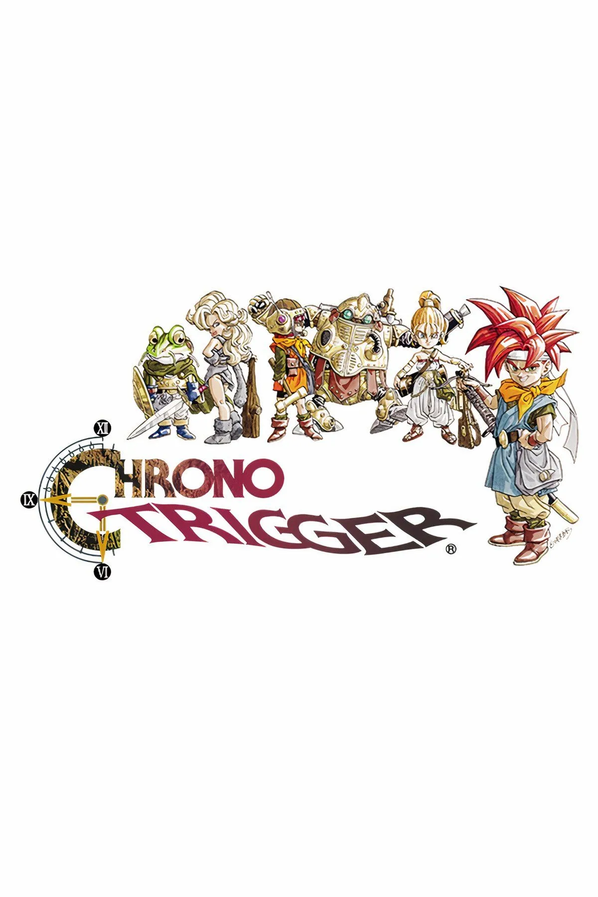 Nhóm nhân vật chính trong Chrono Trigger, bao gồm Crono, Marle và Lucca, với bối cảnh du hành thời gian.