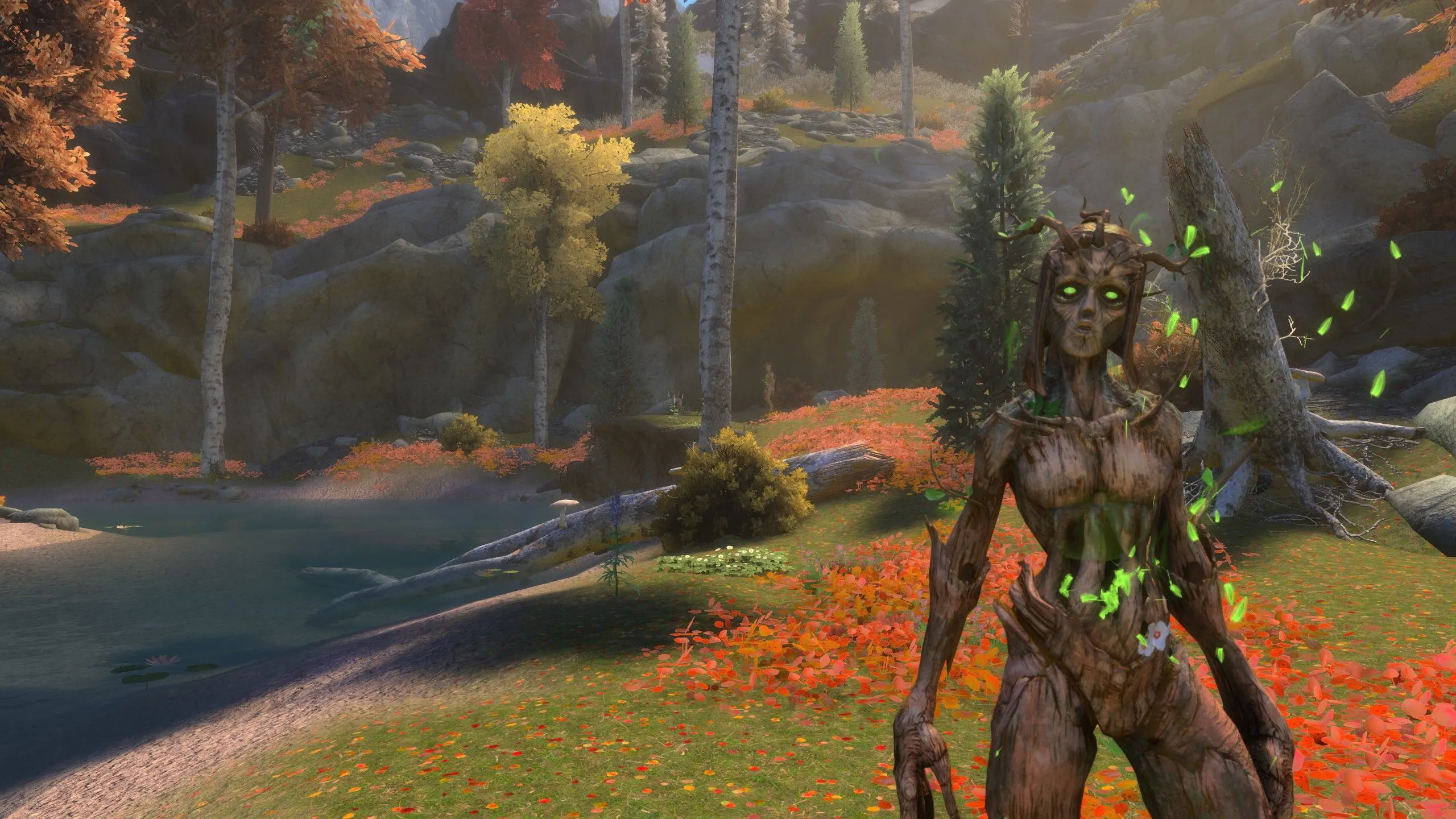 Nữ thần rừng Dryad bên sông và cánh đồng hoa, thể hiện sự thay đổi cảnh quan trong các bản mod game
