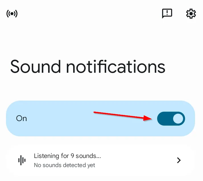 Nút chuyển đổi Mở thông báo âm thanh trong Live Transcribe để kích hoạt cảnh báo âm thanh quan trọng