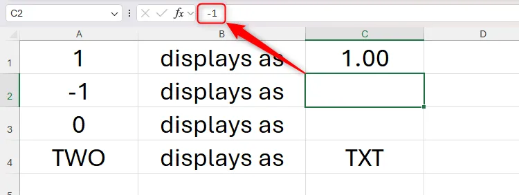 Ô có giá trị -1 trong Excel hiển thị trống do đã áp dụng định dạng số tùy chỉnh để ẩn giá trị âm.