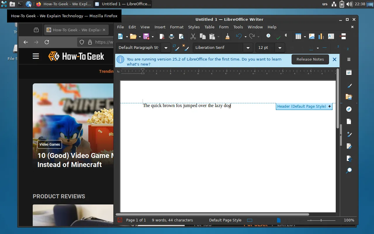 PorteuX với LibreOffice và Firefox trên môi trường desktop XFCE