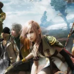 Poster chính thức của Final Fantasy 13 với các nhân vật chính, thể hiện đồ họa và phong cách game JRPG.