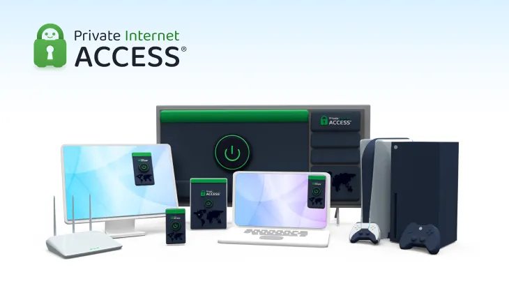 Private Internet Access (PIA) với nhiều thiết bị khác nhau, minh họa khả năng truy cập Netflix giá rẻ.