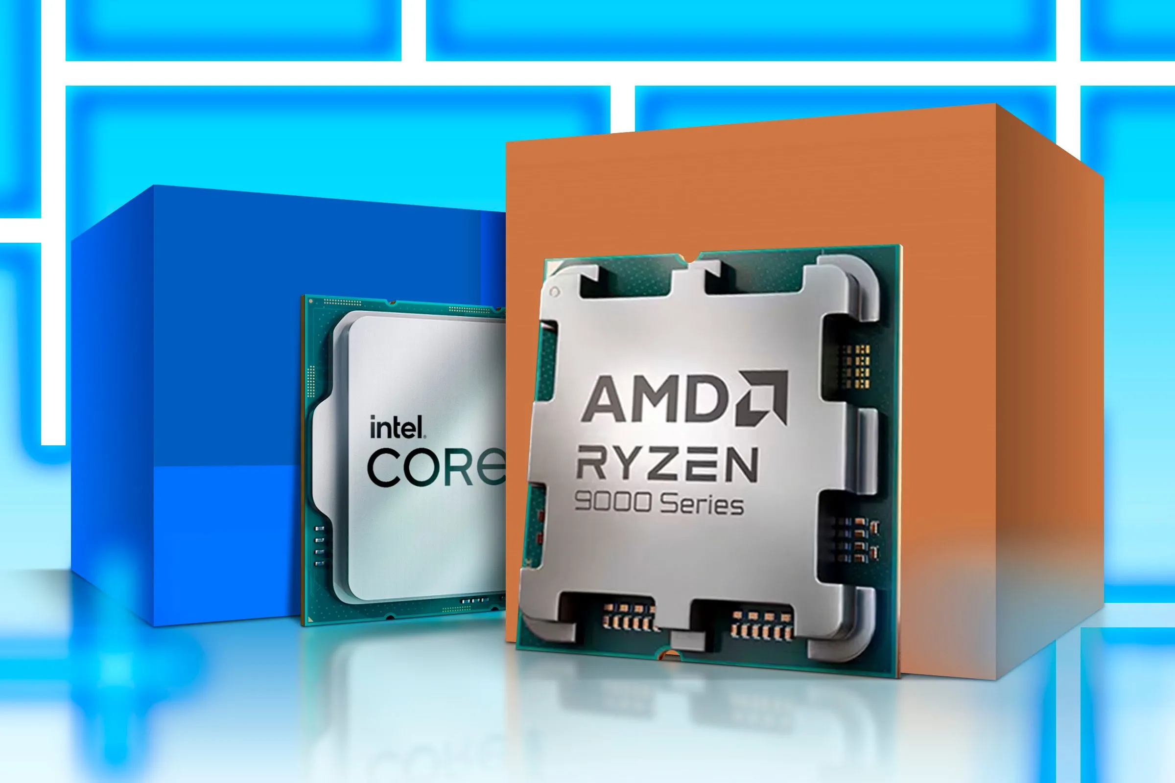 So sánh hai bộ vi xử lý Intel và AMD, tượng trưng cho sự đa dạng lựa chọn CPU trên thị trường.
