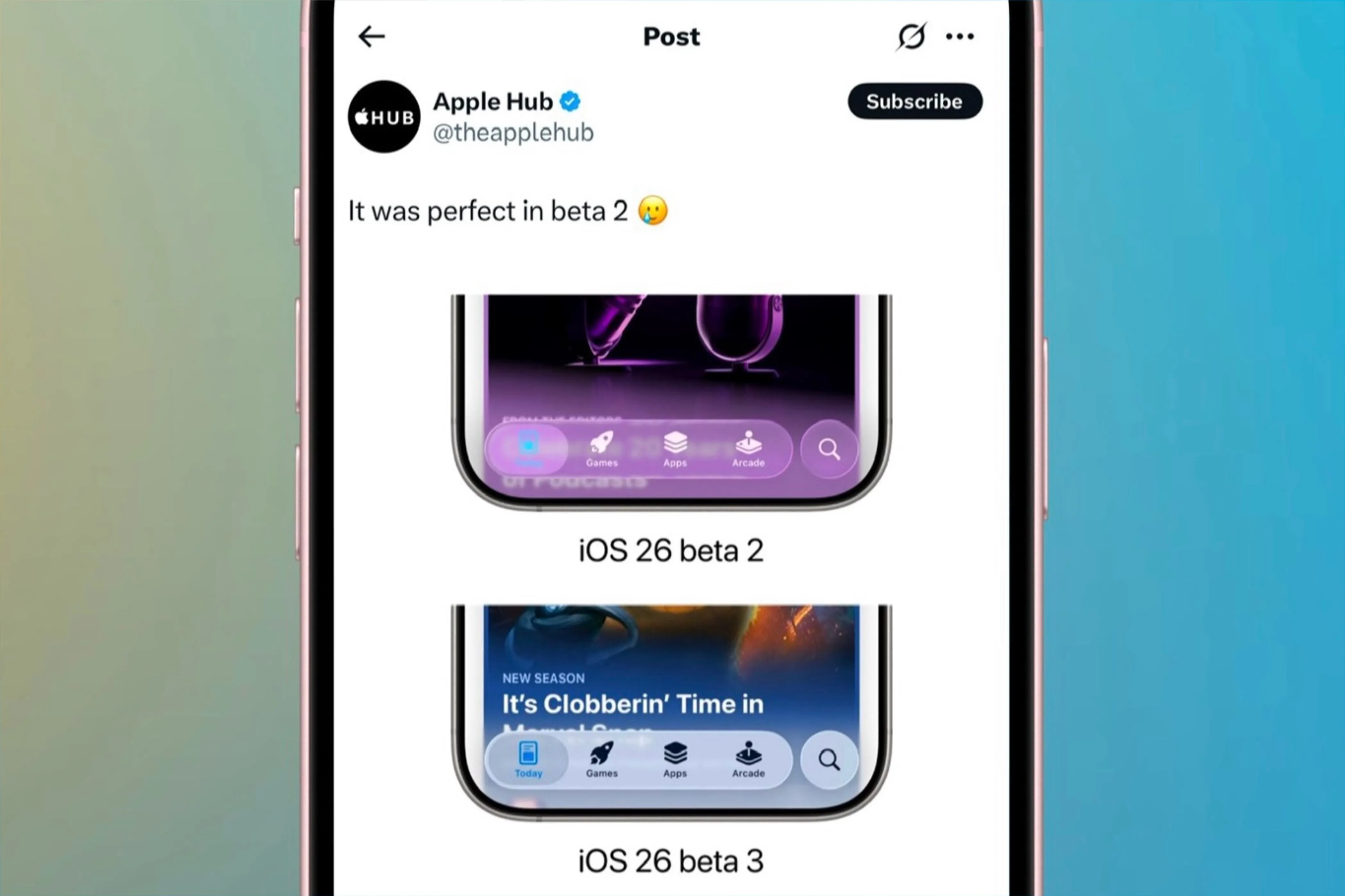 So sánh thiết kế Liquid Glass trong iOS 26 beta 2 và beta 3 thể hiện sự điều chỉnh độ mờ